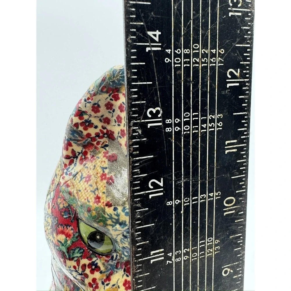 Vintage Cat Ceramic decoupaged patchwork Quilt & Floral Tall Granny Core 14